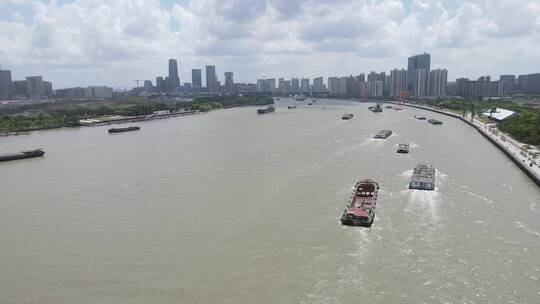 上海黄浦江货船4K航拍原素材