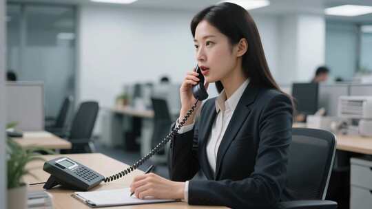 职场女性专注办公电话沟通