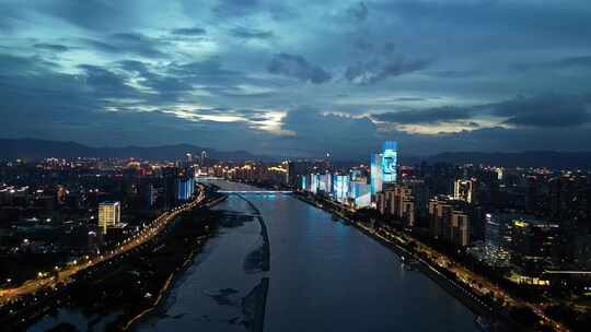 航拍福建福州闽江夜景