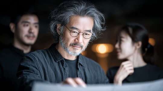 亚洲商业团队专注图纸设计讨论