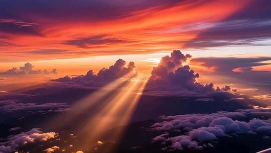 航拍落日晚霞延时 云 丁达尔效应4K