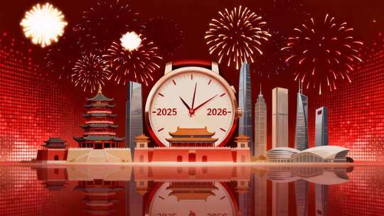 新年城市地标烟花背景素材