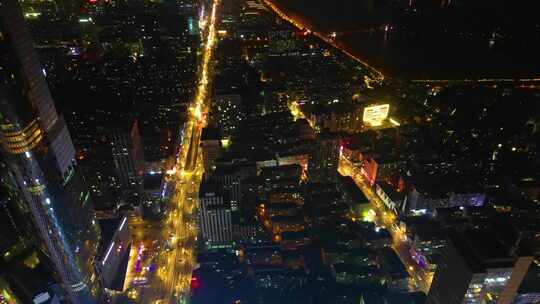 南京市鼓楼区城市马路车流夜景航拍延时