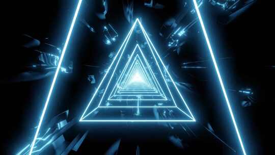 蓝色霓虹灯三角形抽象隧道背景