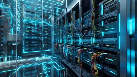 科技感服务器机房内部场景