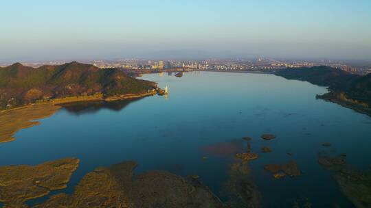 北京怀柔怀九河水库湿地秋季风光航拍视频