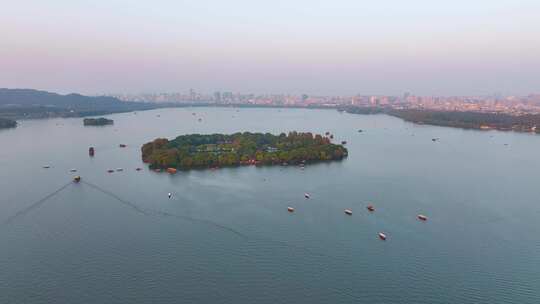 杭州西湖景区三潭印月小瀛洲航拍风景大自然