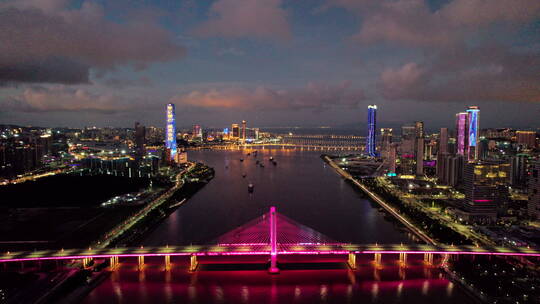 珠海澳门粤澳深度合作区航拍夜景