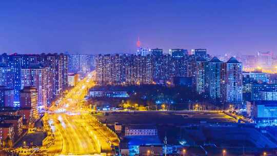 北京中央电视塔城市建筑车流高视角夜景延时