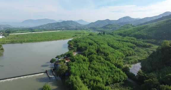 浙江省杭州市余杭双溪漂流景区航拍