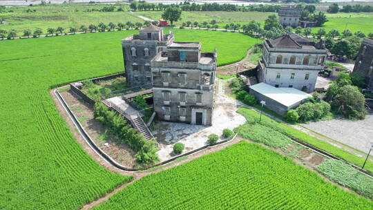 江门台山端芬镇浮月村碉楼稻田航拍