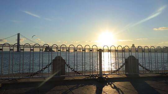 大连星海广场跨海大桥唯美夕阳