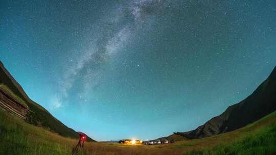 草原山脉超广角星空银河延时素材