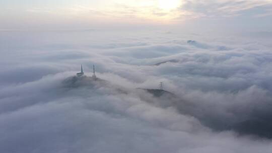 云海云端云层之上城市航拍摩天大楼
