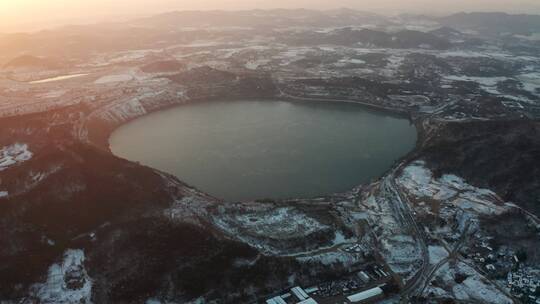 安徽省马鞍山市南山矿冬季雪景日出航拍