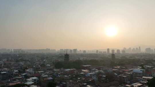 泉州开元寺东西塔航拍西街泉州市区建筑风光