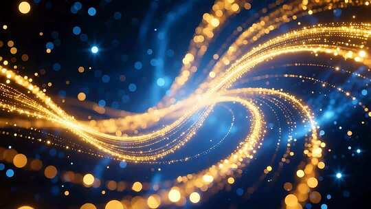 金色粒子光线流动舞台背景素材科技质感4K