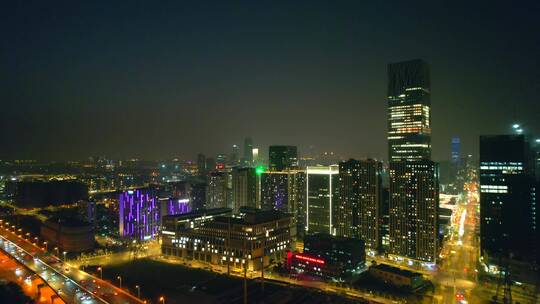 航拍上海前滩商业区夜景