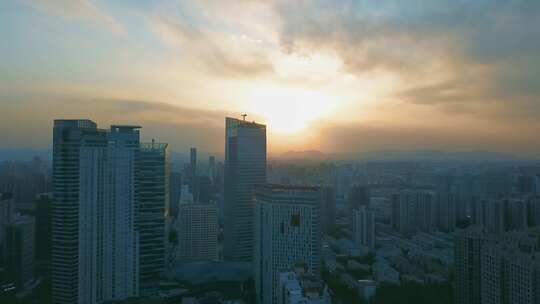 城市建筑都市日出日落朝阳晚霞夕阳黄昏航拍