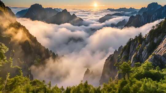 山峦云海日出全景