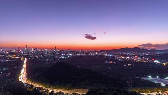 广州火炉山航拍城市公路车流夕阳晚霞延时视频素材模板下载