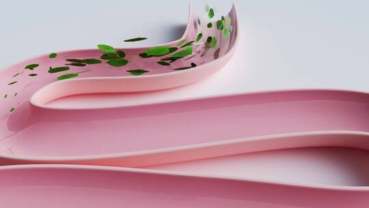 绿色叶子穿过粉色肠道抽象肠道清理3D视频素材模板下载