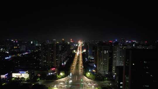山东潍坊城市夜景交通航拍