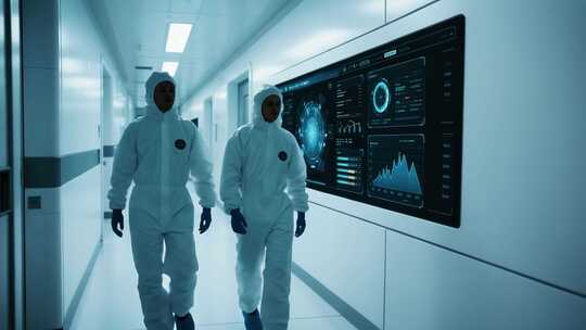 实验室科研人员走廊行走画面