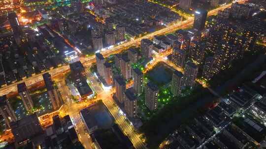 城市市区夜晚夜景车流城市风景航拍延时素材