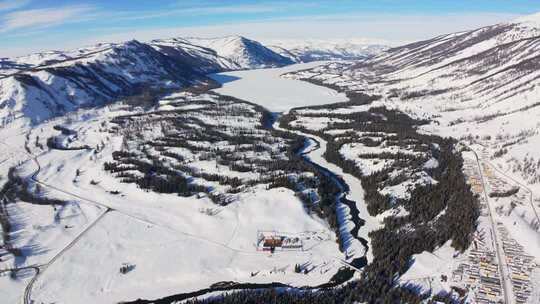 新疆阿勒泰地区喀纳斯景区雪景航拍