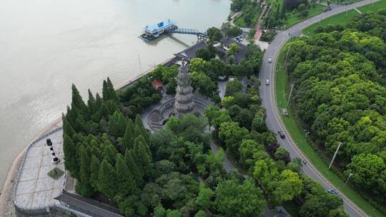 城市航拍湖北荆州万寿园万寿塔