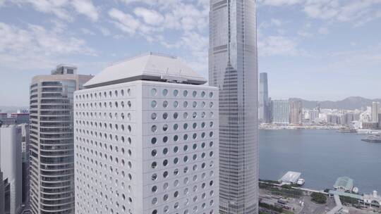 航拍香港CBD发达的现代商务建筑摩天大楼