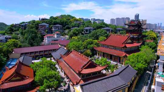 航拍杭州萧山区复兴寺建筑