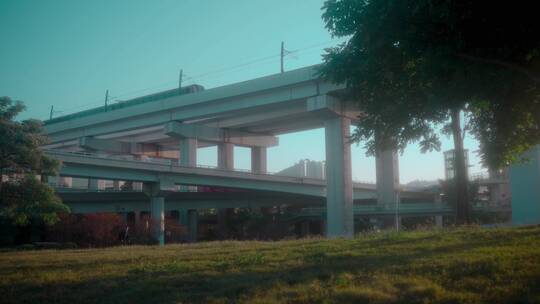 夕阳 高架桥城市视频素材模板下载