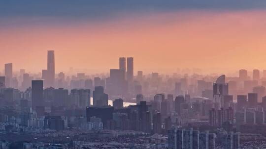 上海浦东金桥与陆家嘴日落城市风光