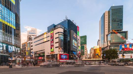 日本东京涉谷路口行人过街延时视频素材模板下载