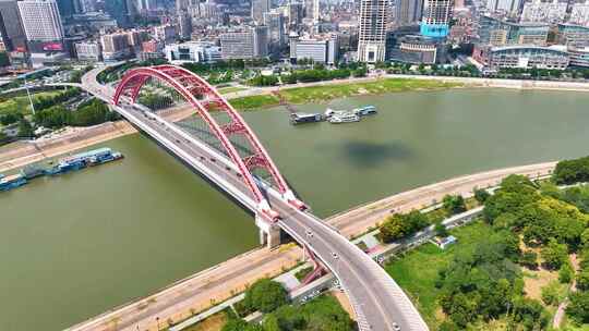 湖北武汉汉江两岸晴川桥晴川阁景区航拍汉阳