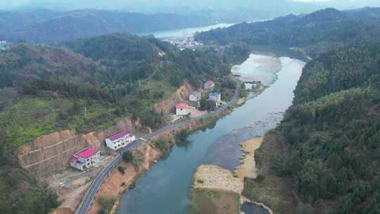 航拍衡东洣水十里画廊风景