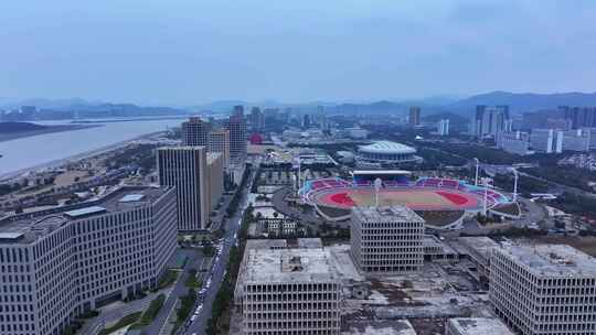 体育场城市鸟瞰全景  舟山体育馆