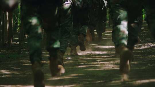 士兵整体丛林队列跑步改视频素材模板下载