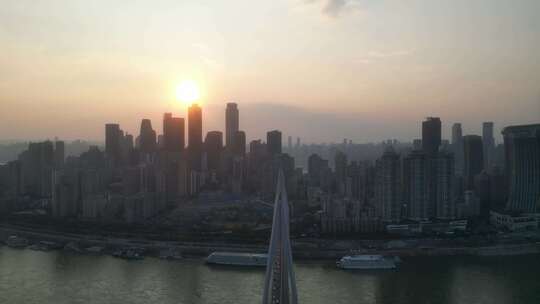 航拍重庆日落晚霞重庆大景