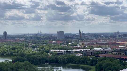 远眺丹麦首都哥本哈根城市风景视频素材模板下载