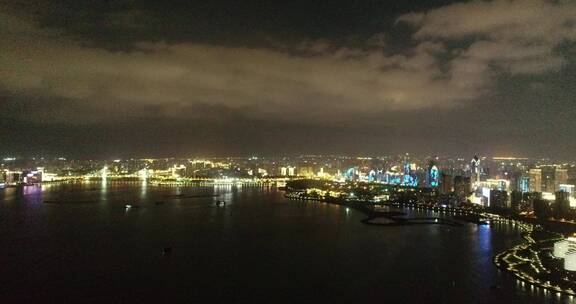 航拍海南城市夜景