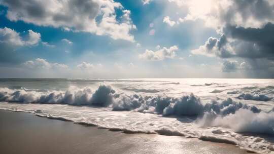 海浪拍打沙滩自然风光