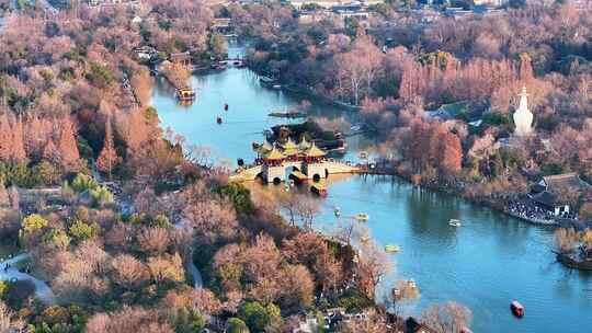 航拍瘦西湖风景区大明寺观音山园林寺庙