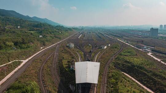 重庆兴隆场铁路编组站航拍延时摄影视频素材模板下载