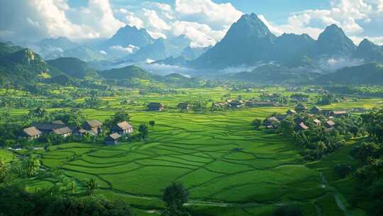 田园乡村风光俯瞰全景