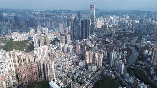 贵阳城市高空俯瞰，高楼大厦林立的城市景观