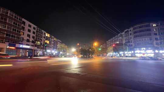 夜晚城市街道灯光车流延时