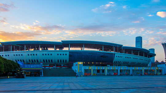 湖南长沙贺龙体育场夕阳景点大范围延时摄影